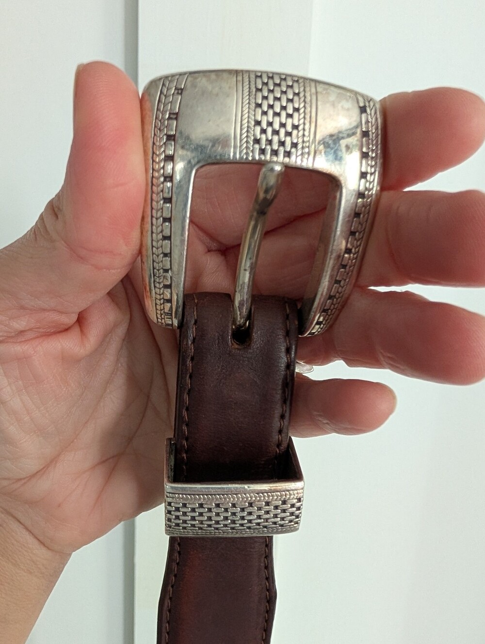 Vtg Onyx By Brighton Men's 38 Brown Leather Braided Western Belt W/Silver Buckle